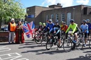 Cyclists leaving the HQ